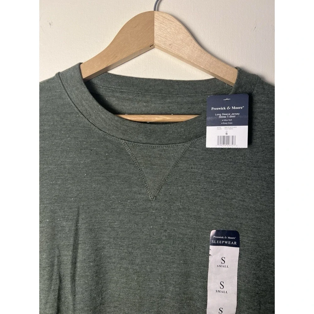 🛍️Preswick & Moore Men Sleep shirt Green Heather Small‎ Long Sleeve Jersey Soft